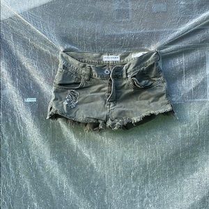 Army Green Denim Shorts with Rips